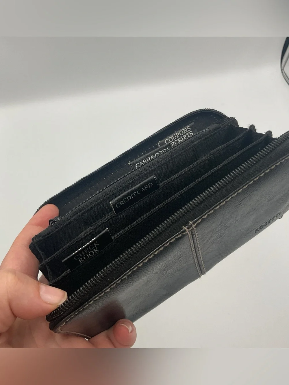 Vintage Rosetti Black Faux Leather Zip Around Clutch Wallet Organizer Pockets